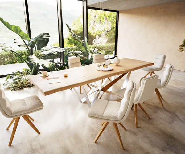 Dining Table Olympus Live Edge 300cm Oak Wood Natural Spider Frame Steel 50mm Top