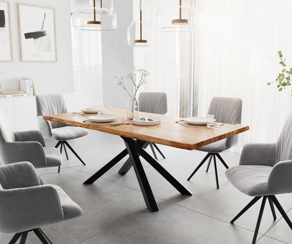Dining Table Olympus Live Edge Acacia Wood Natural Cross Frame Black 200-300cm
