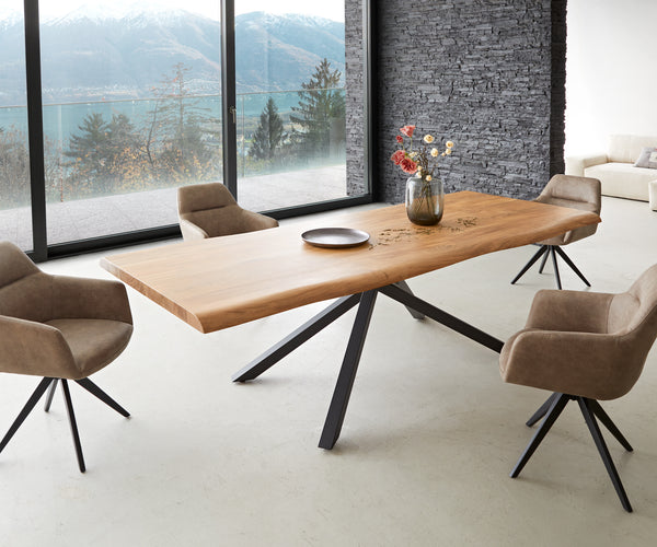 Dining Table Olympus Live Edge 260cm Acacia Wood Natural Cross Frame Black 55mm Top