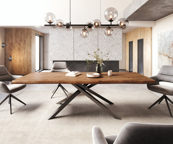 Dining Table Olympus Live Edge Acacia Wood Brown Cross Frame Black 260-300cm
