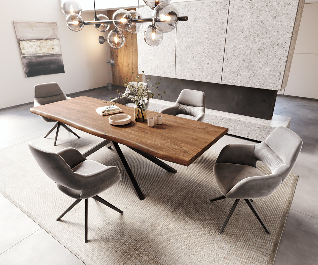Dining Table Olympus Live Edge 260cm Acacia Wood Brown Cross Frame Black 55mm Top