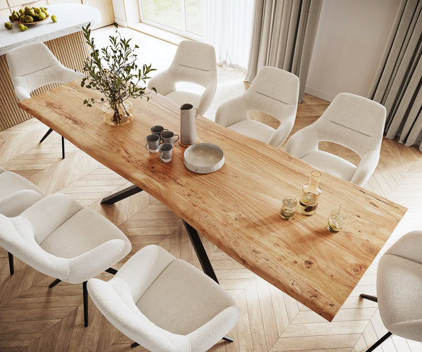 Dining Table Olympus Live Edge Acacia Wood Natural Cross Frame Black 200-300cm