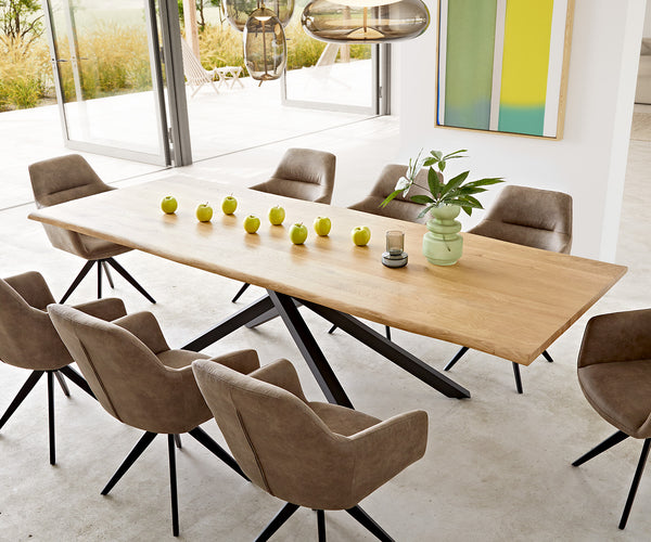 Dining Table Olympus Live Edge 260cm Oak Wood Natural Cross Frame Black 32mm Top