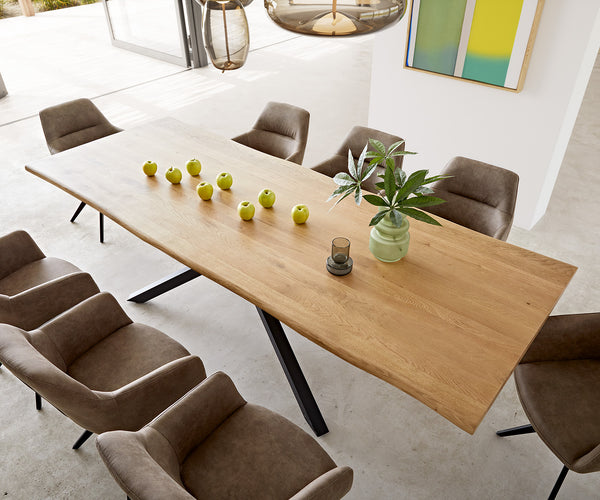 Dining Table Olympus Live Edge 260cm Oak Wood Natural Cross Frame Black 32mm Top