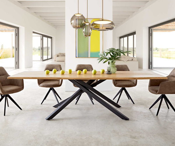 Dining Table Olympus Live Edge 260cm Oak Wood Natural Cross Frame Black 32mm Top