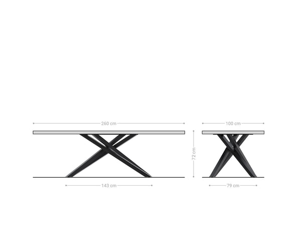 Dining Table Olympus Live Edge 260cm Oak Wood Natural Cross Frame Black 32mm Top