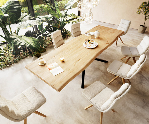 Dining Table Olympus Live Edge 300cm Oak Wood Natural Cross Frame Black 50mm Top