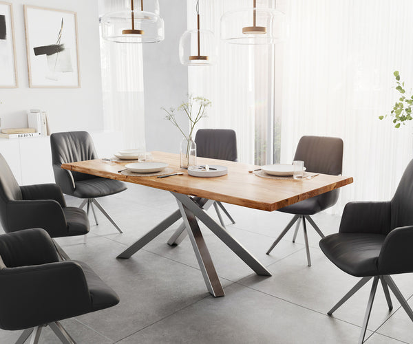 Dining Table Olympus Live Edge Acacia Wood Natural Cross Frame Steel 200-300cm
