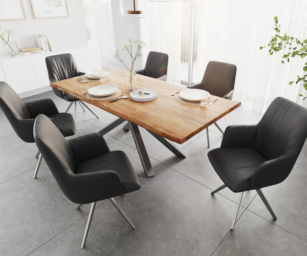 Dining Table Olympus Live Edge 200cm Acacia Wood Natural Cross Frame Steel 35mm Top