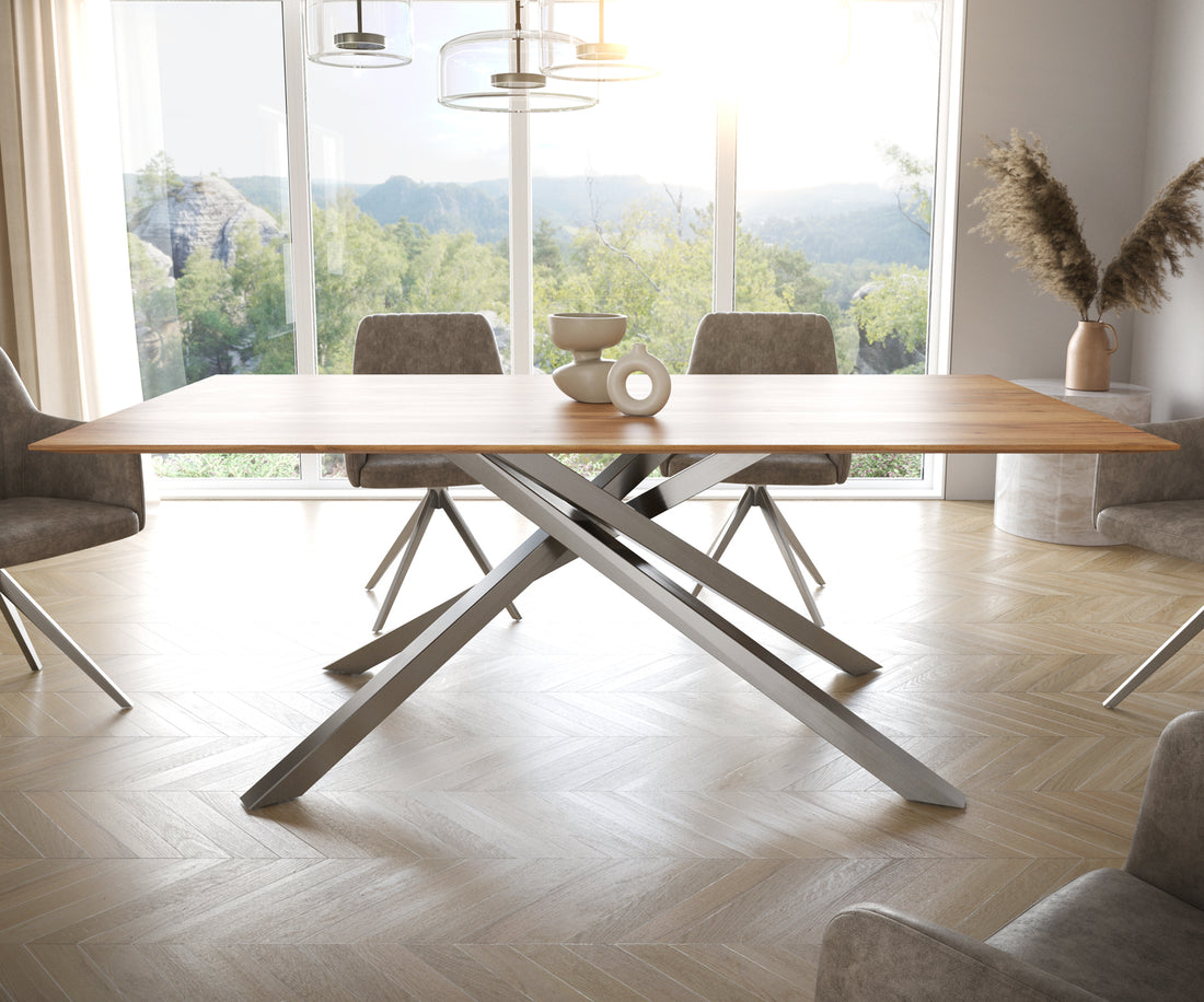 Dining Table Olympus 200x100cm Acacia Wood Natural Cross Frame Steel