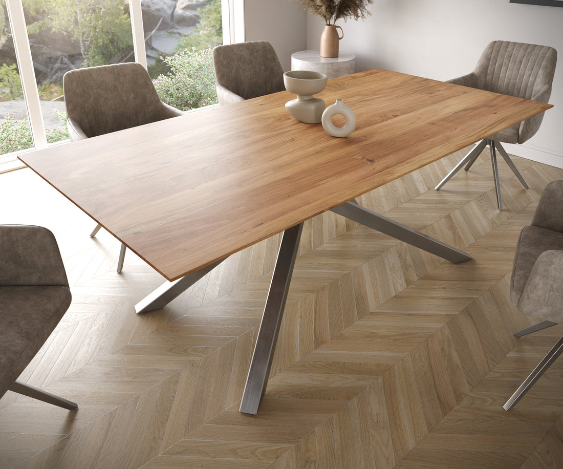 Dining Table Olympus 200x100cm Acacia Wood Natural Cross Frame Steel