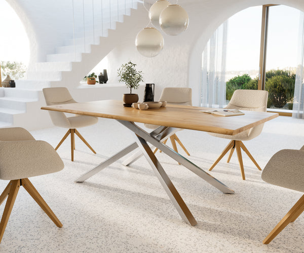 Dining Table Olympus Live Edge Oak Wood Natural Cross Frame Steel 200-300cm