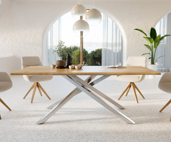 Dining Table Olympus Live Edge 200cm Oak Wood Natural Cross Frame Steel 32mm Top