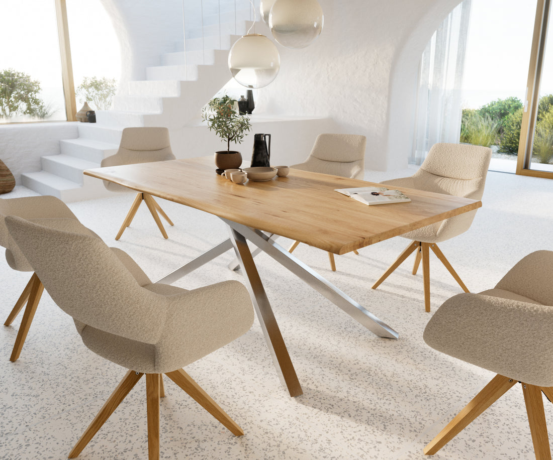 Dining Table Olympus Live Edge 200cm Oak Wood Natural Cross Frame Steel 32mm Top