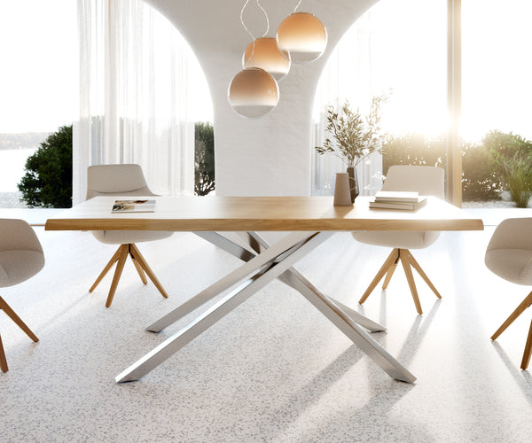 Dining Table Olympus Live Edge Oak Wood Natural Cross Frame Steel 200-300cm