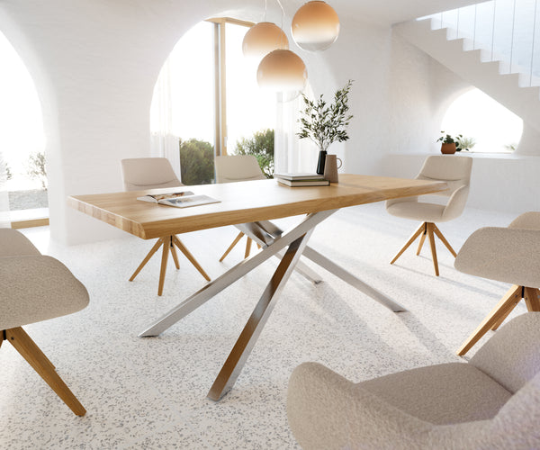 Dining Table Olympus Live Edge Oak Wood Natural Cross Frame Steel 200-300cm