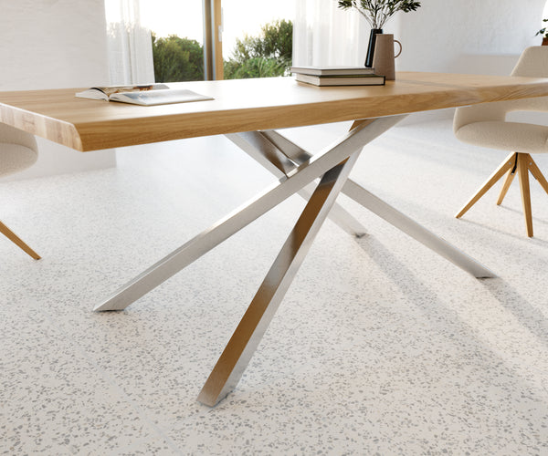 Dining Table Olympus Live Edge Oak Wood Natural Cross Frame Steel 200-300cm