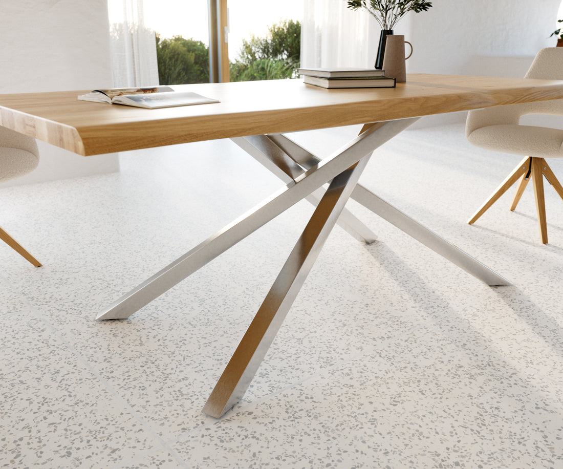 Dining Table Olympus Live Edge 260cm Oak Wood Natural Cross Frame Steel 50mm Top