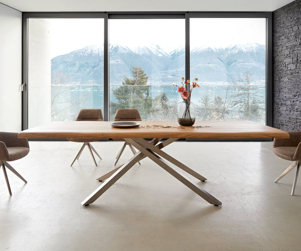 Dining Table Olympus Live Edge Acacia Wood Natural Cross Frame Steel 200-300cm