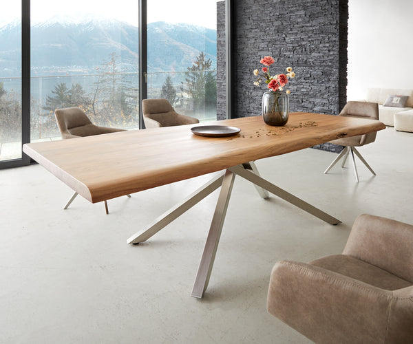 Dining Table Olympus Live Edge Acacia Wood Natural Cross Frame Steel 200-300cm