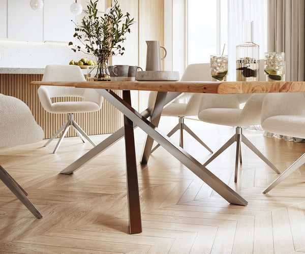 Dining Table Olympus Live Edge 300cm Acacia Wood Natural Cross Frame Steel 35mm Top