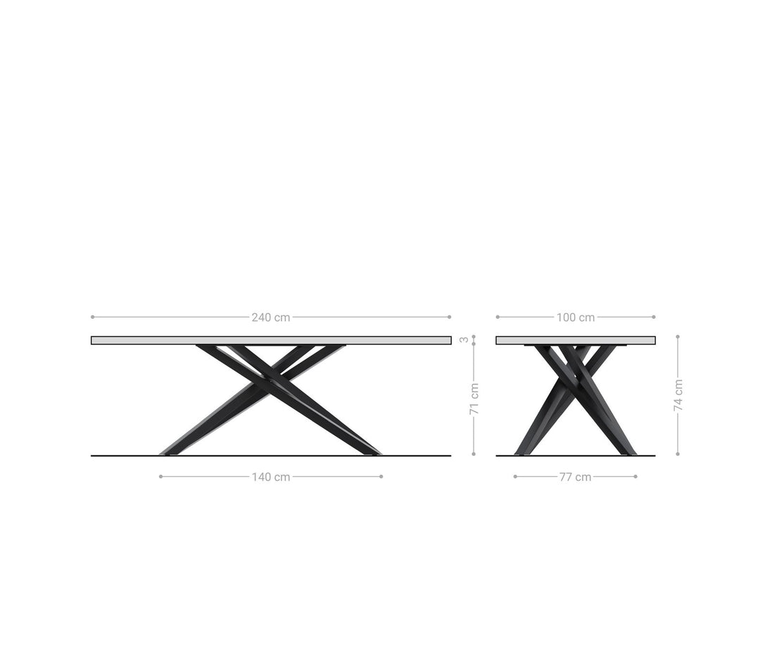 Dining Table Olympus Live Edge 240cm Acacia Wood Natural Cross Frame Steel 35mm Top