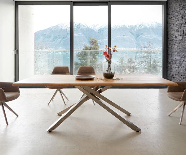 Dining Table Olympus Live Edge 240cm Acacia Wood Natural Cross Frame Steel 35mm Top