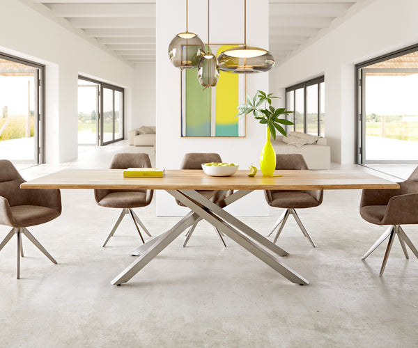 Dining Table Olympus Live Edge 200cm Oak Wood Natural Cross Frame Steel 50mm Top