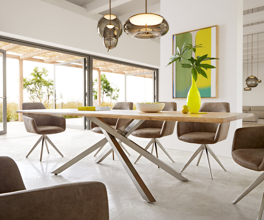 Dining Table Olympus Live Edge 200cm Oak Wood Natural Cross Frame Steel 50mm Top