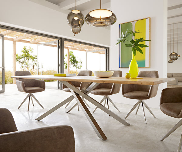 Dining Table Olympus Live Edge 200cm Oak Wood Natural Cross Frame Steel 50mm Top