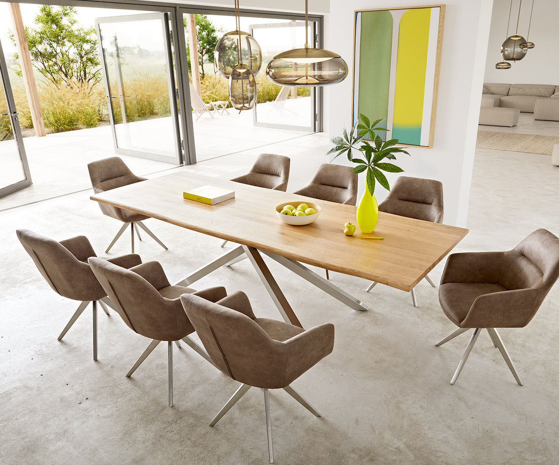 Dining Table Olympus Live Edge 200cm Oak Wood Natural Cross Frame Steel 50mm Top