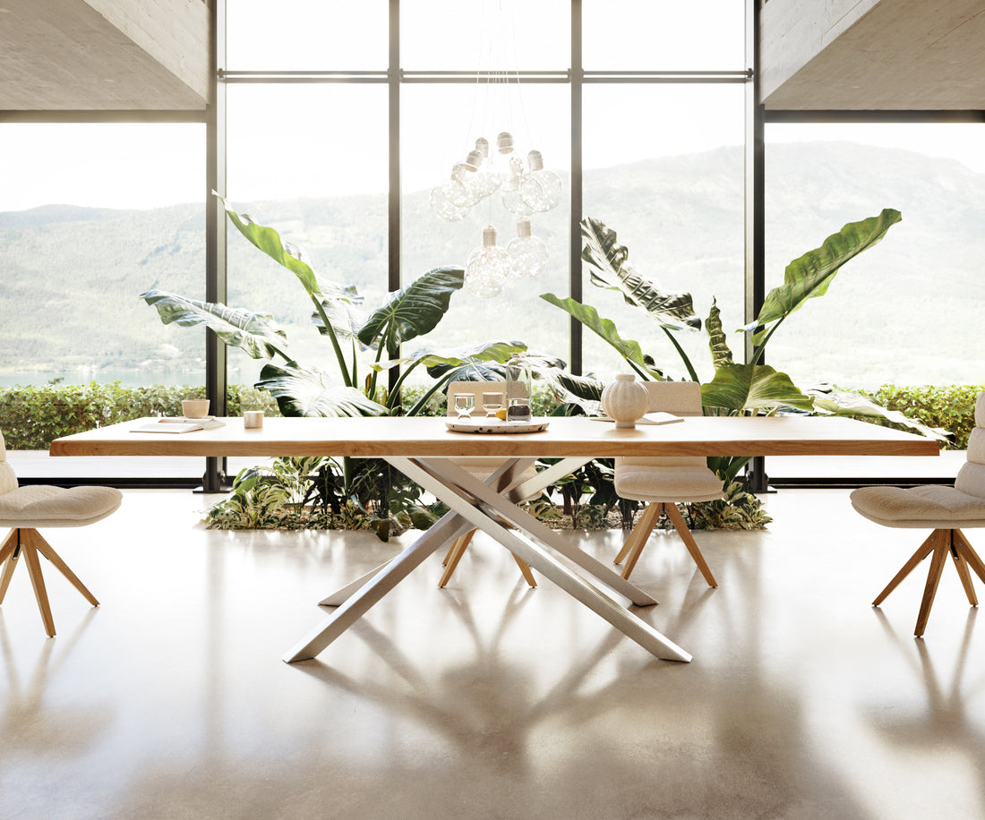Dining Table Olympus Live Edge 300cm Oak Wood Natural Cross Frame Steel 50mm Top