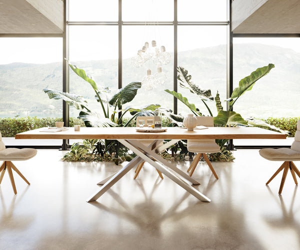 Dining Table Olympus Live Edge 300cm Oak Wood Natural Cross Frame Steel 50mm Top