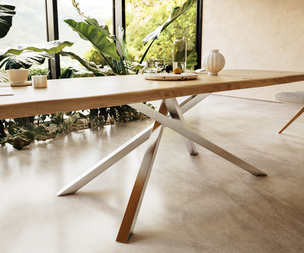 Dining Table Olympus Live Edge 300cm Oak Wood Natural Cross Frame Steel 50mm Top