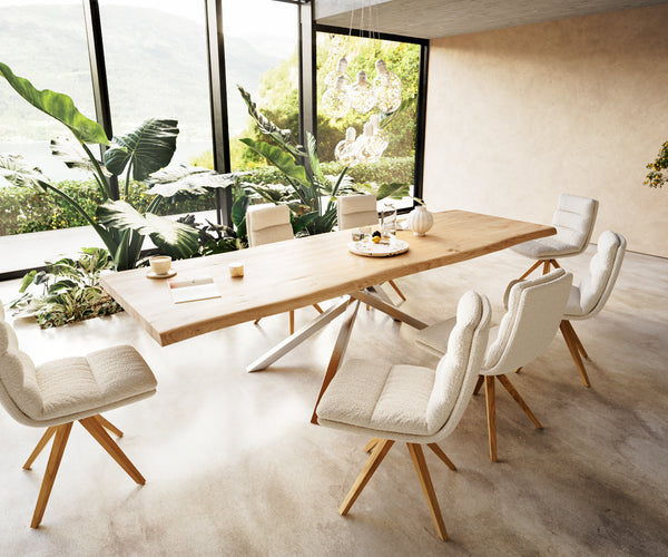 Dining Table Olympus Live Edge 300cm Oak Wood Natural Cross Frame Steel 50mm Top