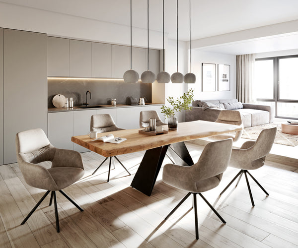 Dining Table Olympus Live Edge Acacia Wood Natural V-Frame Black 140-260cm
