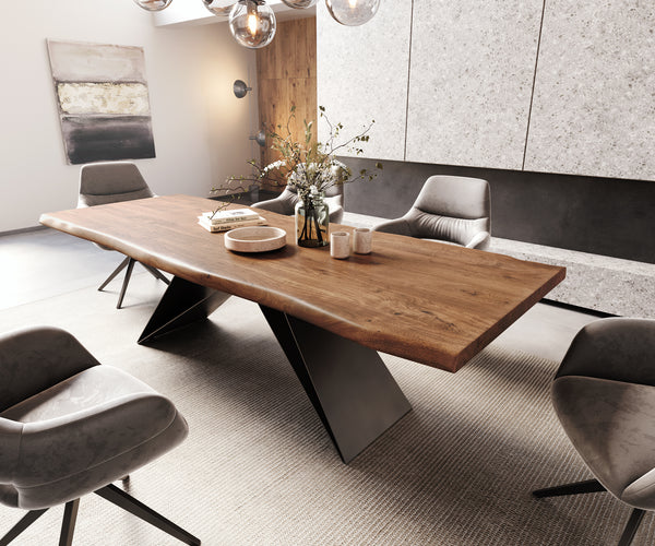 Dining Table Olympus Live Edge Acacia Wood Brown V-Frame Black 260-300cm
