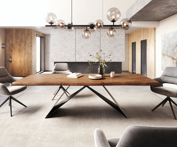 Dining Table Olympus Live Edge Acacia Wood Brown V-Frame Black 260-300cm