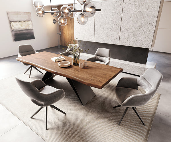 Dining Table Olympus Live Edge Acacia Wood Brown V-Frame Black 260-300cm