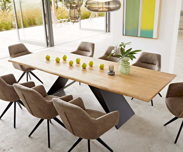 Dining Table Olympus Live Edge 260cm Oak Wood Natural V Frame Black 32mm Top