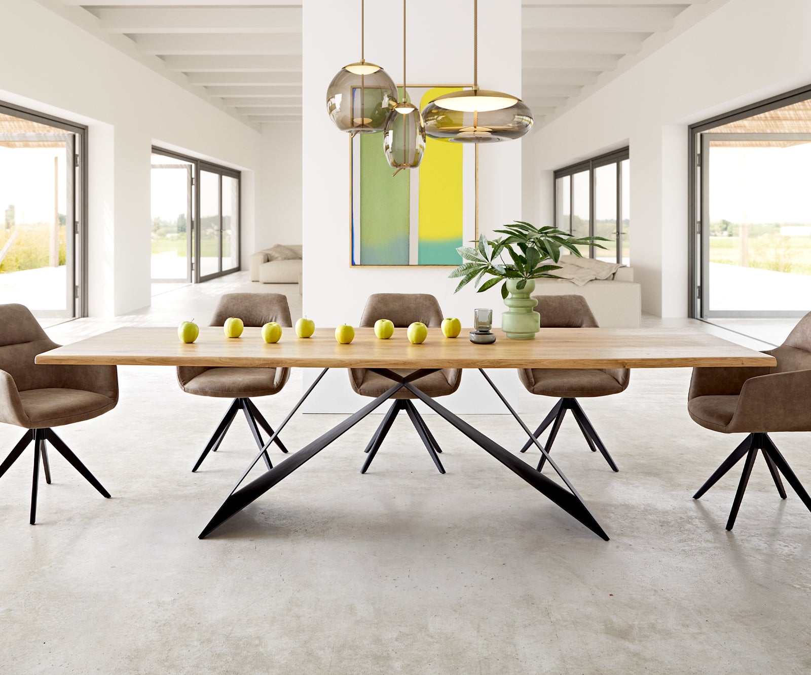 Dining Table Olympus Live Edge 260cm Oak Wood Natural V Frame Black 32mm Top