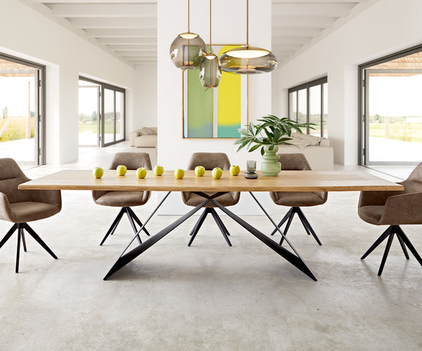 Dining Table Olympus Live Edge 260cm Oak Wood Natural V Frame Black 32mm Top