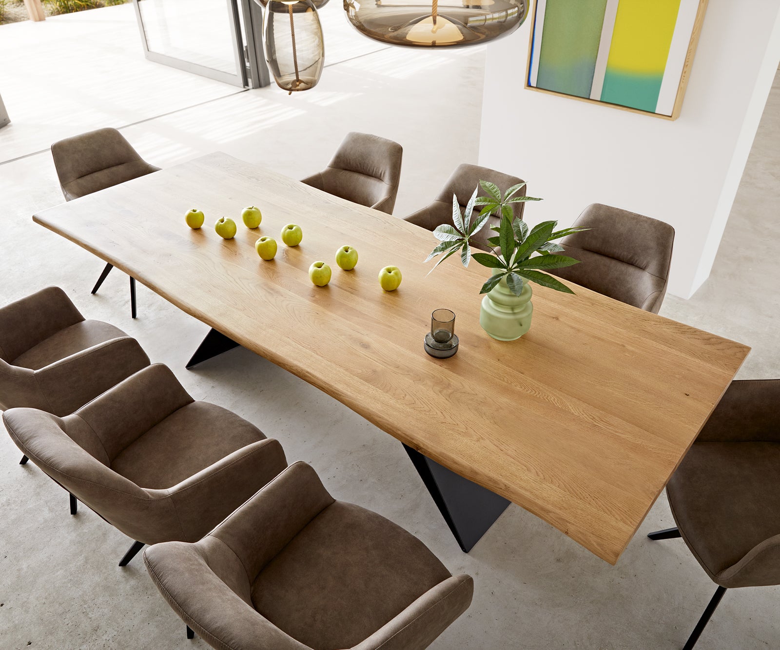 Dining Table Olympus Live Edge 260cm Oak Wood Natural V Frame Black 32mm Top
