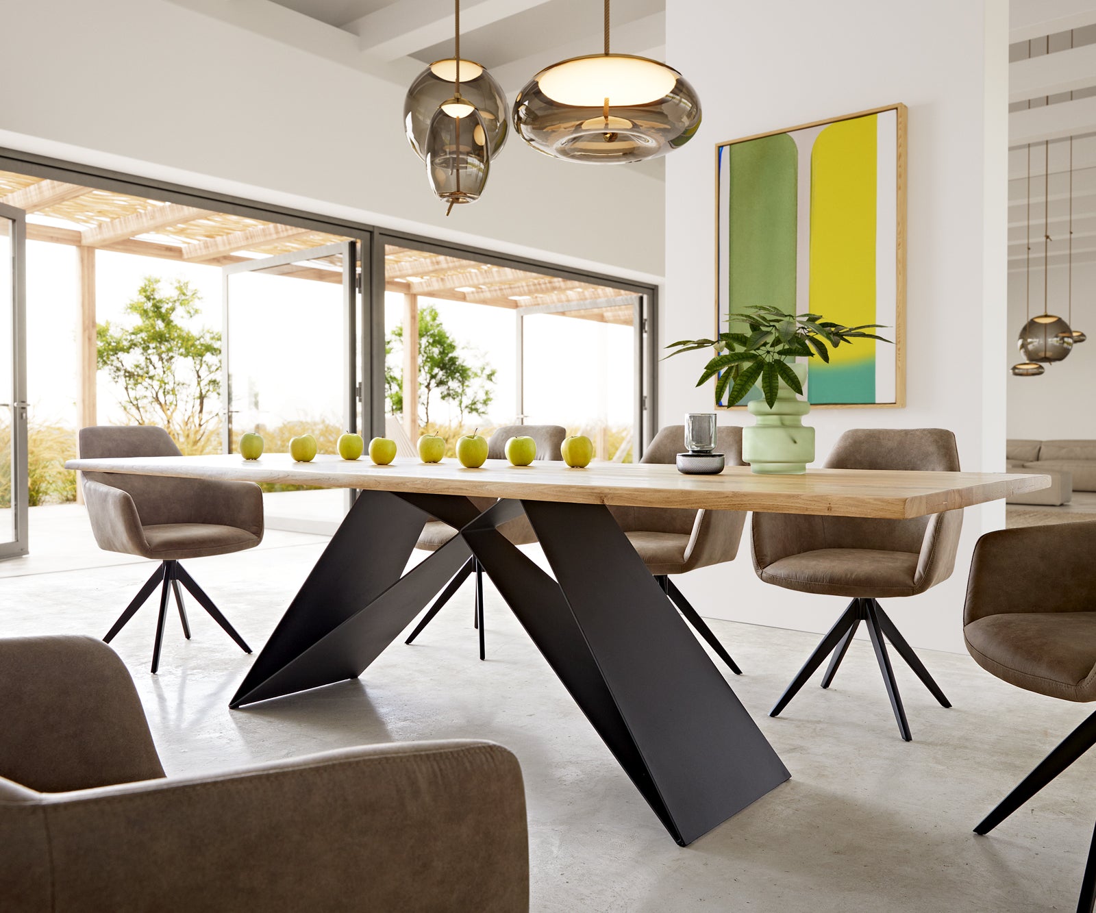 Dining Table Olympus Live Edge 260cm Oak Wood Natural V Frame Black 32mm Top