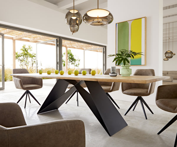 Dining Table Olympus Live Edge 260cm Oak Wood Natural V Frame Black 32mm Top