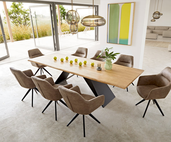 Dining Table Olympus Live Edge 260cm Oak Wood Natural V Frame Black 32mm Top