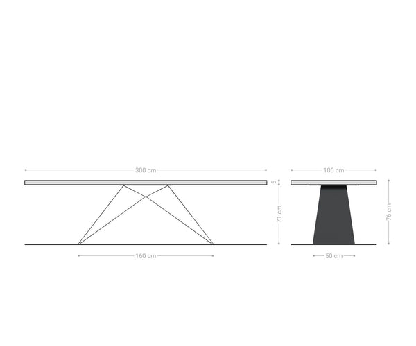 Dining Table Olympus 300x100cm Oak Wood Natural V-Frame Black