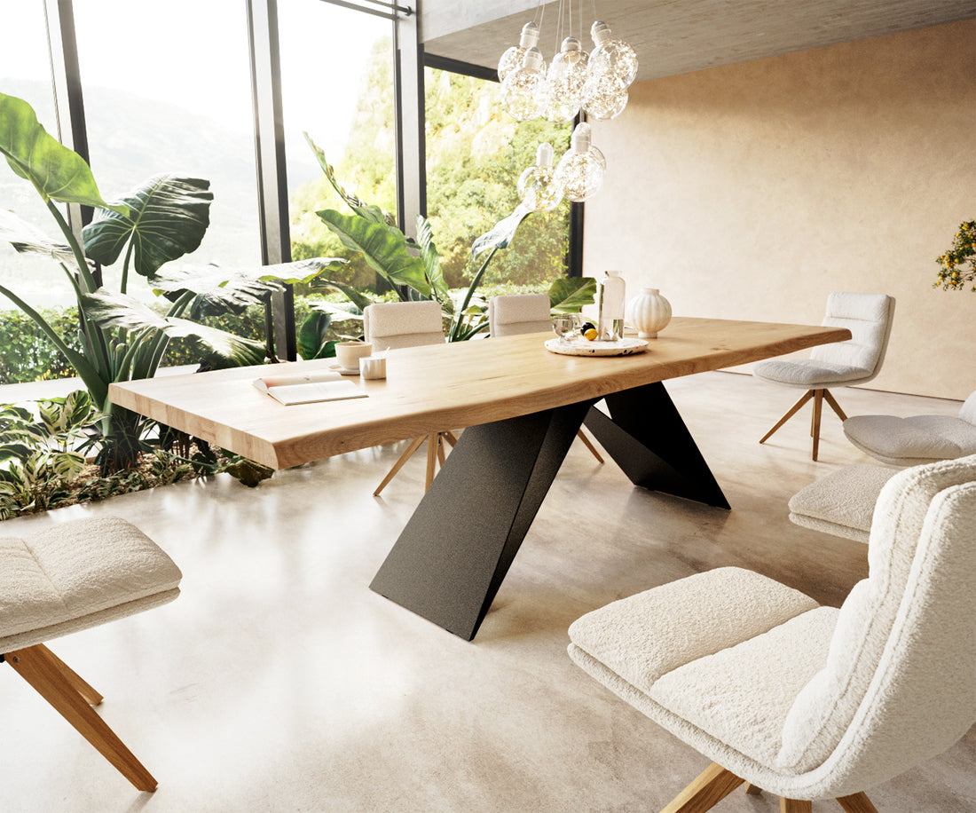 Dining Table Olympus Live Edge 300cm Oak Wood Natural V-Frame Black 50mm Top