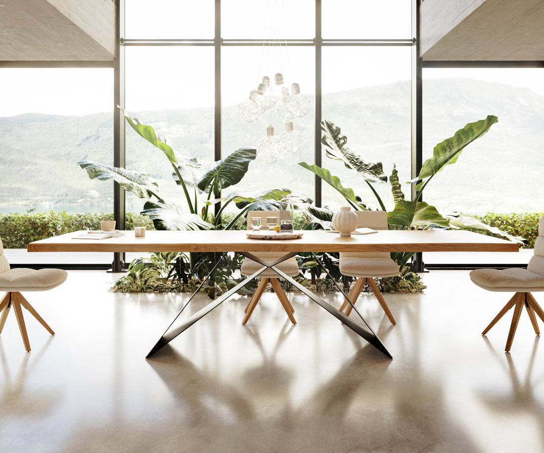 Dining Table Olympus Live Edge 300cm Oak Wood Natural V-Frame Black 50mm Top