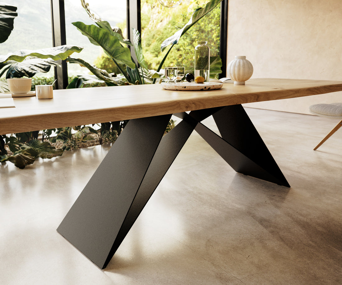 Dining Table Olympus Live Edge 300cm Oak Wood Natural V-Frame Black 50mm Top